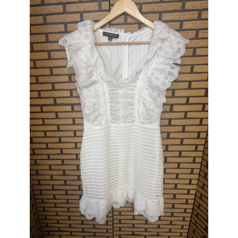 Pariasian White Crochet Lace Frilly Dress Size 6